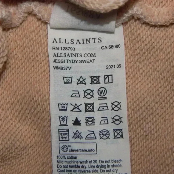 ALLSAINTS Jessi Tie Dye Oversized Cotton Sweatshirt Pink Boxy Boho Size Medium - Picture 8 of 8